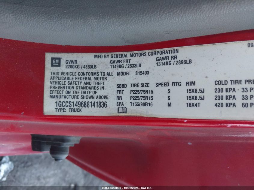 2008 Chevrolet Colorado Ls VIN: 1GCCS149688141836 Lot: 43358090