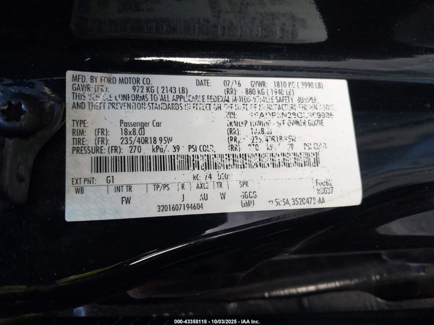 2016 Ford Focus Titanium VIN: 1FADP3N28GL369986 Lot: 43358118