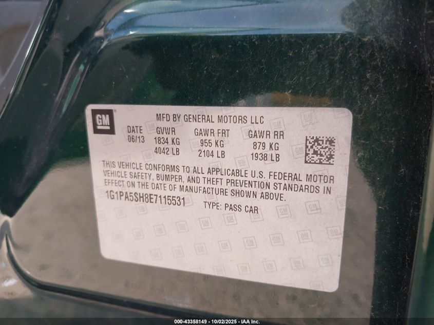 2014 Chevrolet Cruze Ls Auto VIN: 1G1PA5SH8E7115531 Lot: 43358149