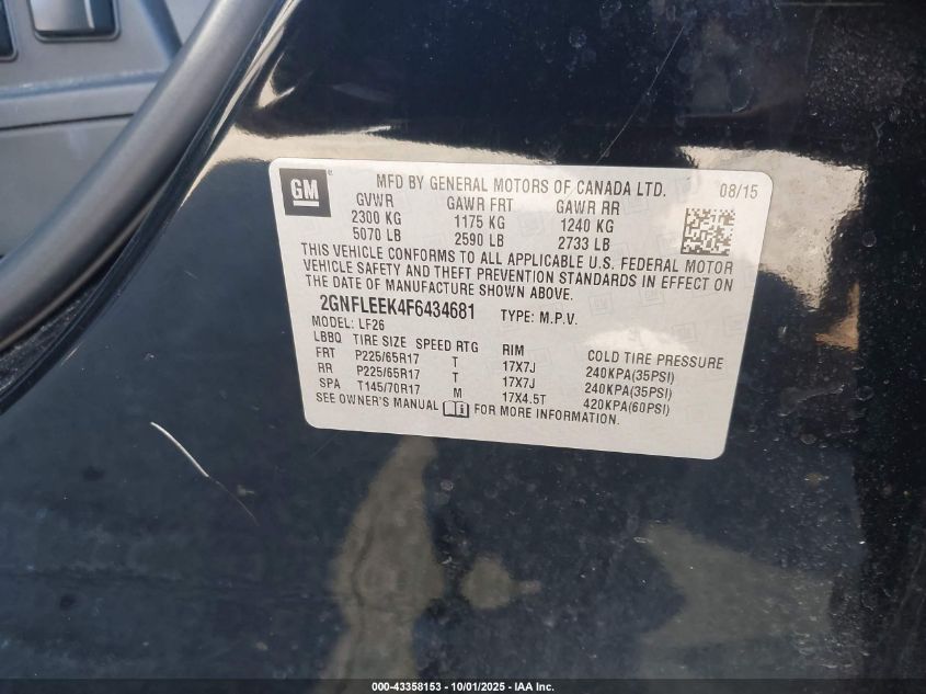 2015 Chevrolet Equinox Ls VIN: 2GNFLEEK4F6434681 Lot: 43358153