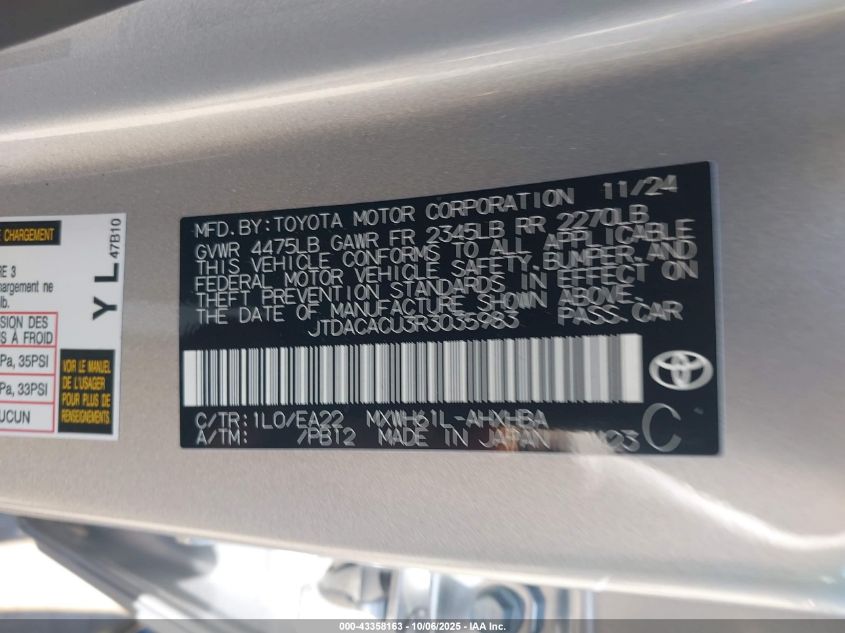 2024 Toyota Prius Prime Xse Premium VIN: JTDACACU3R3035983 Lot: 43358163