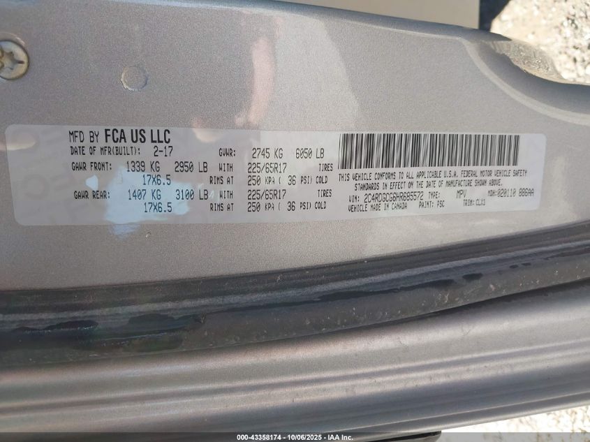 2017 Dodge Grand Caravan Sxt VIN: 2C4RDGCG6HR685572 Lot: 43358174