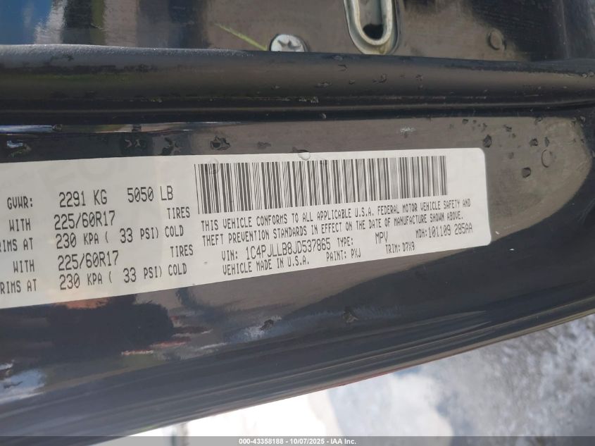 2018 Jeep Cherokee Latitude Plus Fwd VIN: 1C4PJLLB8JD537865 Lot: 43358188