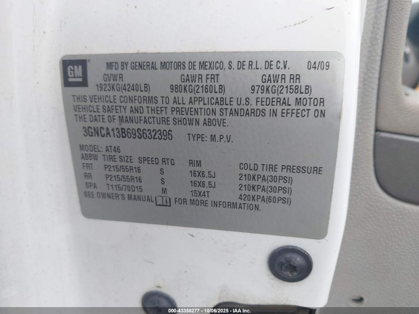 2009 Chevrolet Hhr Ls VIN: 3GNCA13B69S632396 Lot: 43358277