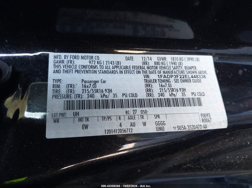 2014 FORD FOCUS SE - 1FADP3F22EL448338