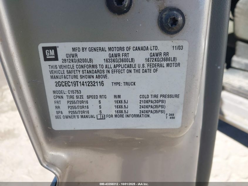 2004 Chevrolet Silverado 1500 Ls VIN: 2GCEC19T141232116 Lot: 43358312