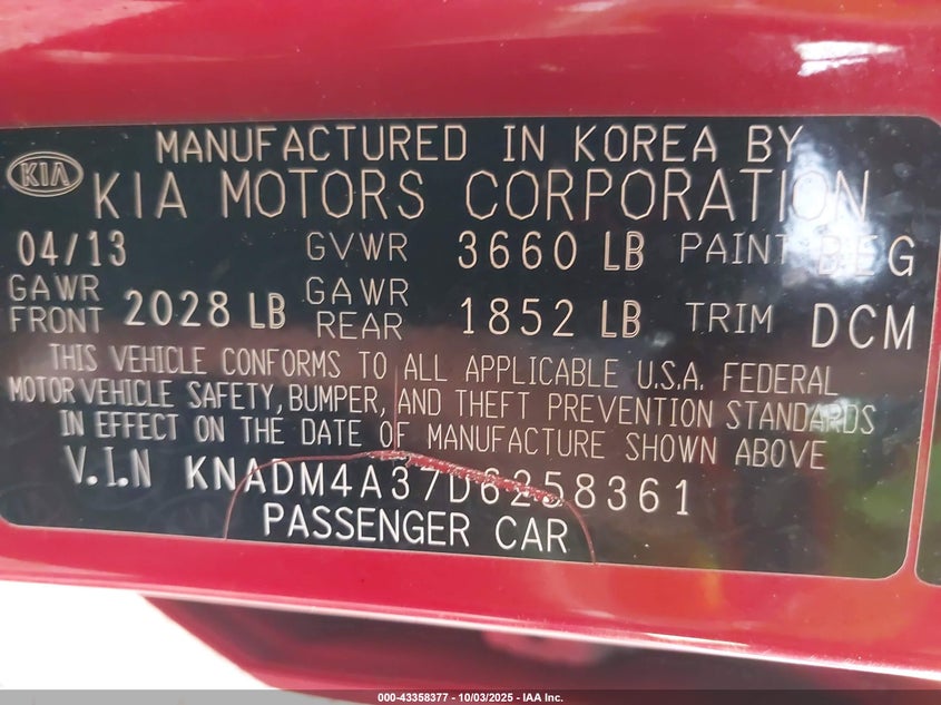 2013 KIA RIO LX - KNADM4A37D6258361