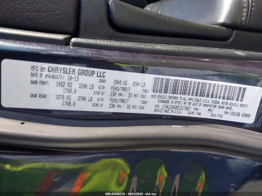 2014 Jeep Grand Cherokee Laredo VIN: 1C4RJEAG0EC317067 Lot: 43358378