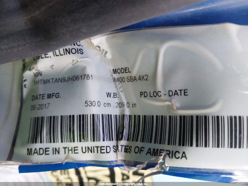 2018 International Durastar 4400 VIN: 1HTMKTAN9JH061781 Lot: 43358407