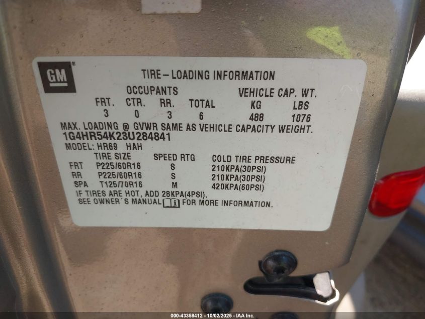 2003 Buick Lesabre Limited VIN: 1G4HR54K23U284841 Lot: 43358412