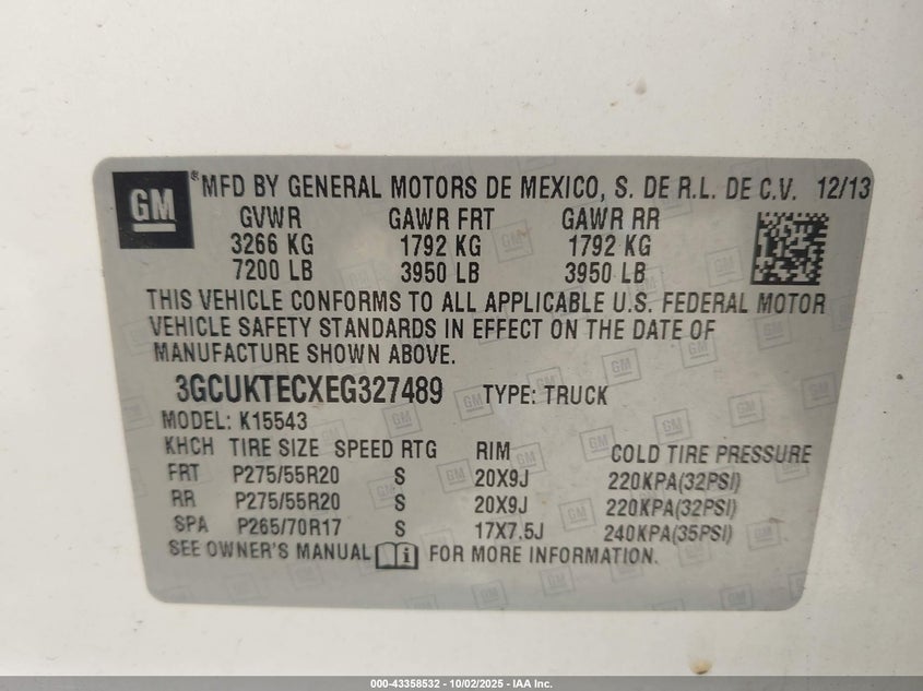 2014 CHEVROLET SILVERADO 1500 HIGH COUNTRY - 3GCUKTECXEG327489