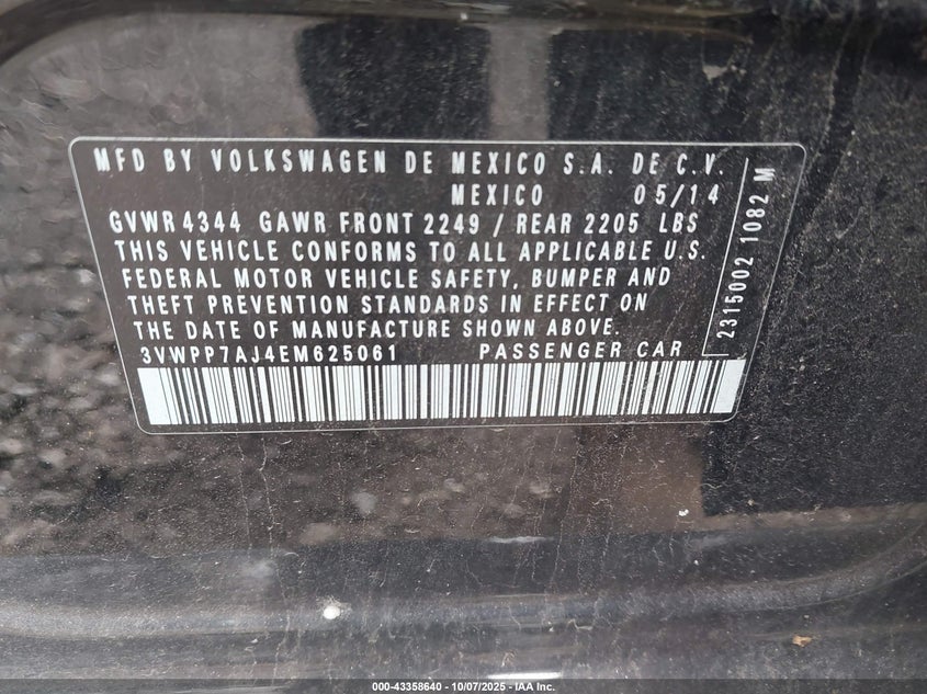 2014 VOLKSWAGEN JETTA SPORTWAGEN 2.5L SE 3VWPP7AJ4EM625061