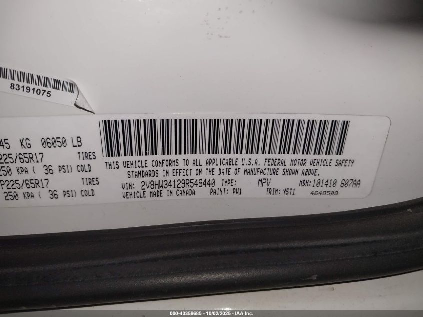 2009 Volkswagen Routan Se VIN: 2V8HW34129R549440 Lot: 43358685