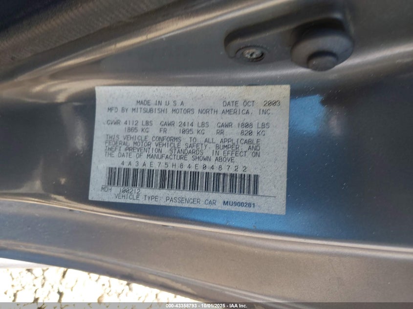 4A3AE75H84E048722 2004 MITSUBISHI ECLIPSE photo no. 9