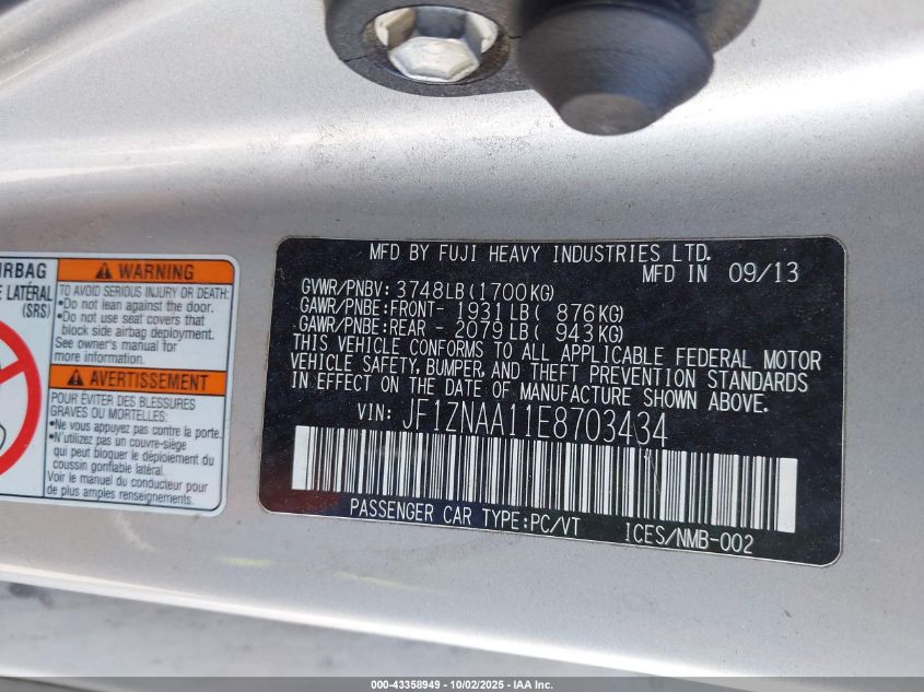 2014 Scion Fr-S VIN: JF1ZNAA11E8703434 Lot: 43358949
