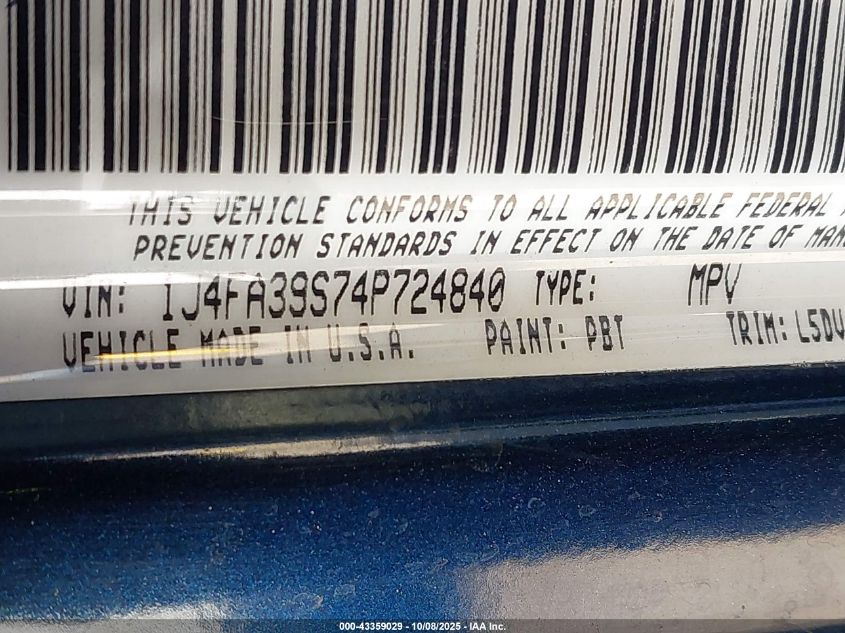 2004 Jeep Wrangler X VIN: 1J4FA39S74P724840 Lot: 43359029