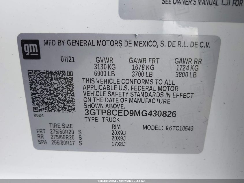 2021 GMC Sierra 1500 2Wd Short Box Elevation VIN: 3GTP8CED9MG430826 Lot: 43359054