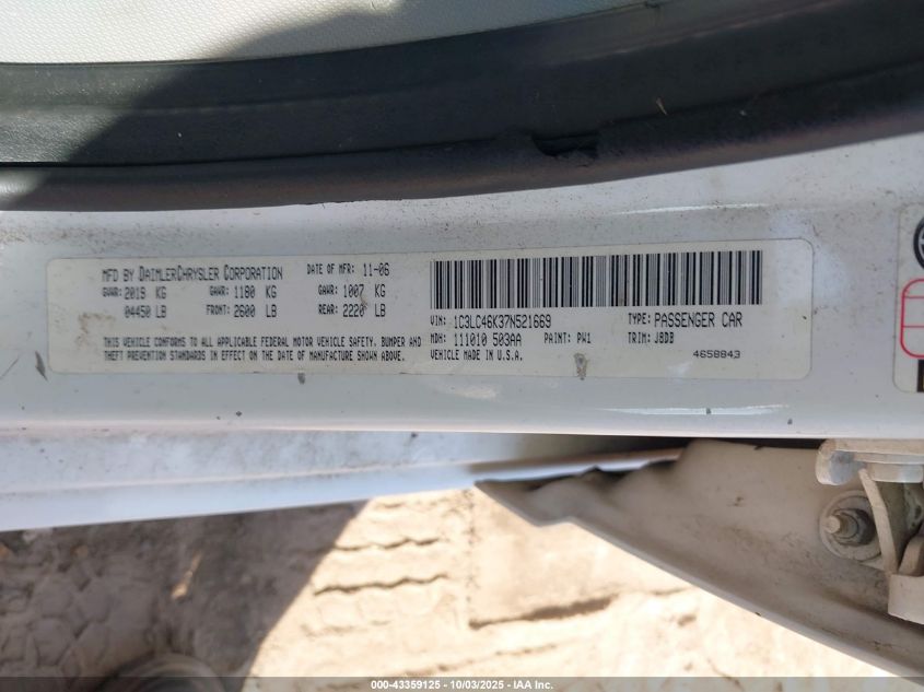 2007 Chrysler Sebring VIN: 1C3LC46K37N521669 Lot: 43359125