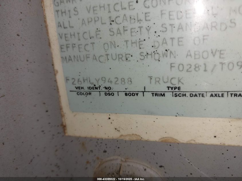 1977 Ford F-250 VIN: F26HLY294288 Lot: 43359322