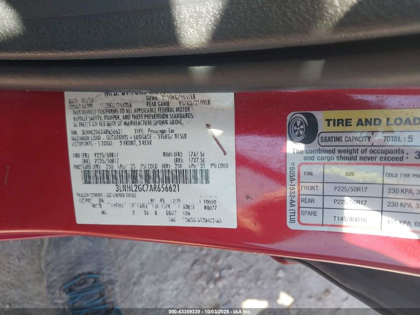 2010 Lincoln Mkz VIN: 3LNHL2GC7AR656621 Lot: 43359339