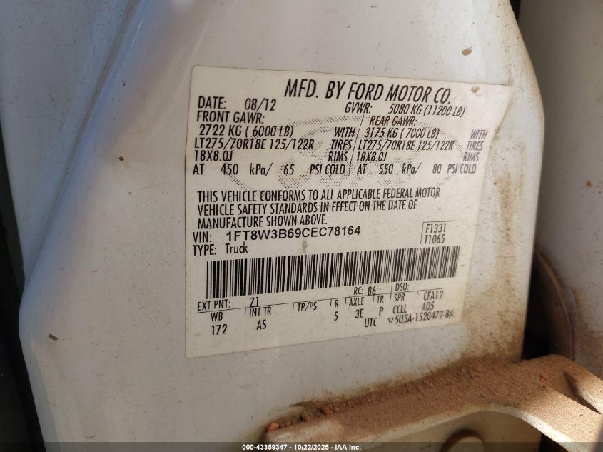 2012 Ford F-350 Xl VIN: 1FT8W3B69CEC78164 Lot: 43359347
