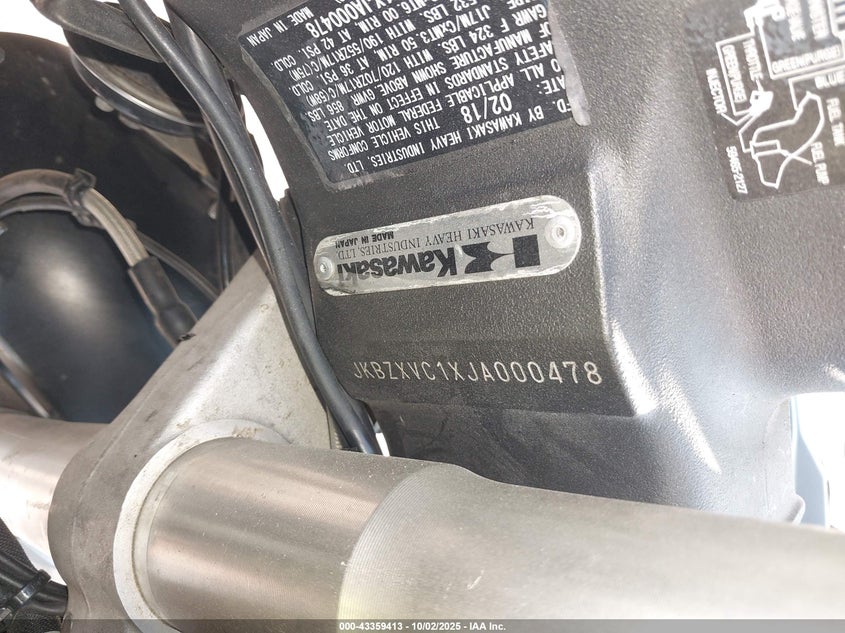 2018 Kawasaki Zx1000 R VIN: JKBZXVC1XJA000478 Lot: 43359413