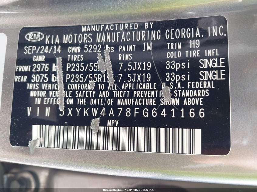 2015 KIA SORENTO SX V6 - 5XYKW4A78FG641166