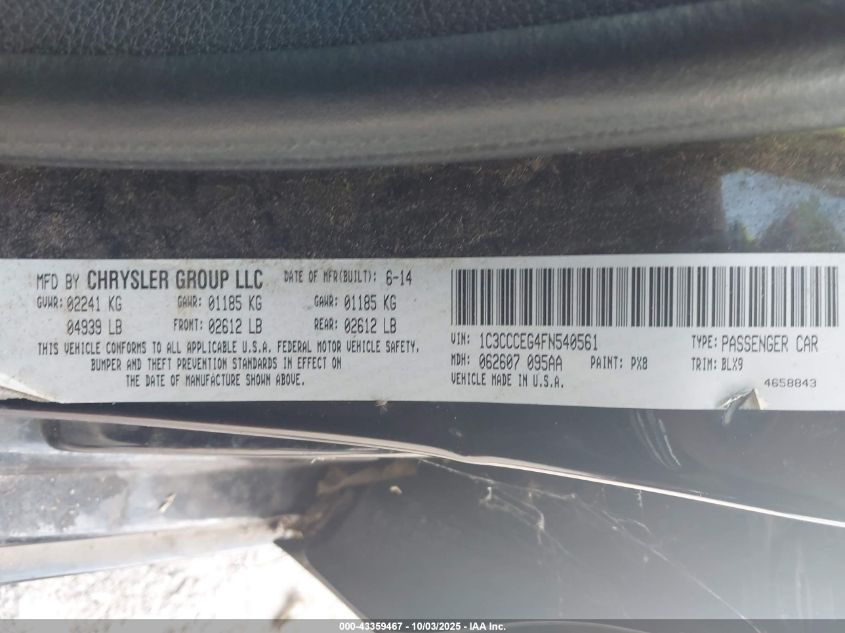 2015 Chrysler 200 C VIN: 1C3CCCEG4FN540561 Lot: 43359467