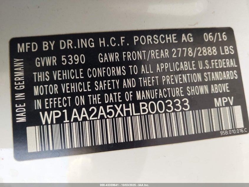 2017 PORSCHE MACAN - WP1AA2A5XHLB00333