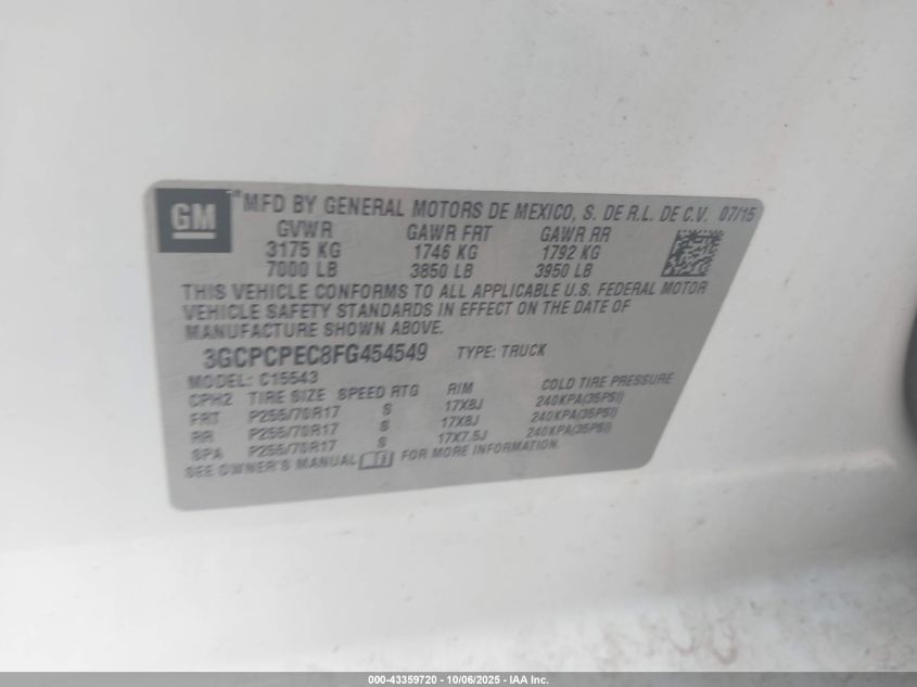 2015 Chevrolet Silverado 1500 Ls VIN: 3GCPCPEC8FG454549 Lot: 43359720