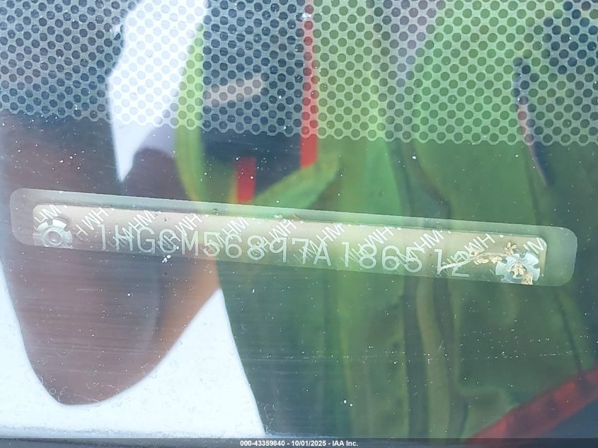 2007 Honda Accord 2.4 Ex VIN: 1HGCM56897A186512 Lot: 43359840