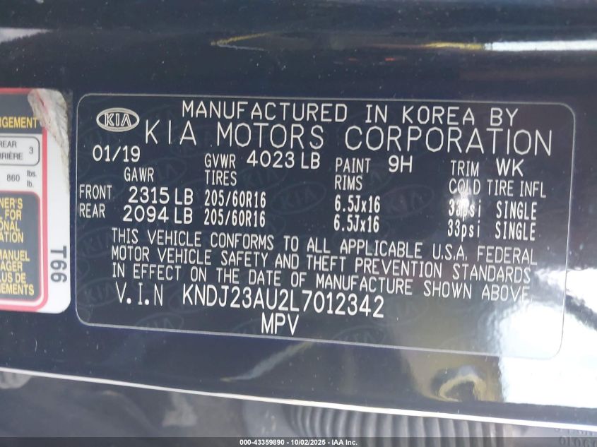 2020 KIA SOUL S KNDJ23AU2L7012342