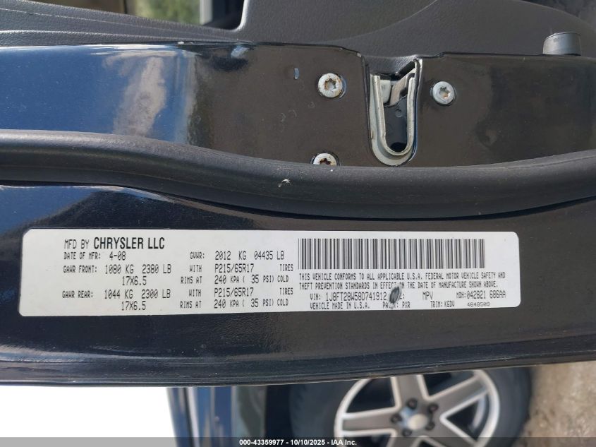 2008 Jeep Patriot VIN: LJ8FT28W58D741912 Lot: 43359977