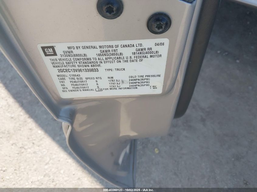2006 Chevrolet Silverado 1500 Ls VIN: 2GCEC13V961339833 Lot: 43360123