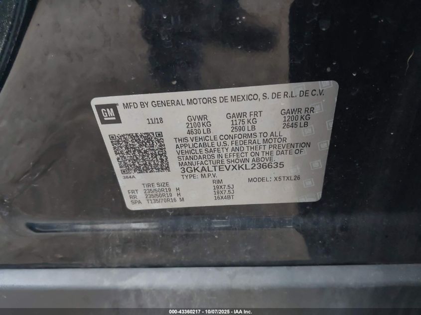 2019 GMC Terrain Sle VIN: 3GKALTEVXKL236635 Lot: 43360217