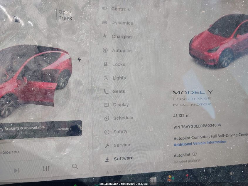 2023 Tesla Model Y Awd/Long Range Dual Motor All-Wheel Drive VIN: 7SAYGDEE0PA034686 Lot: 43360467