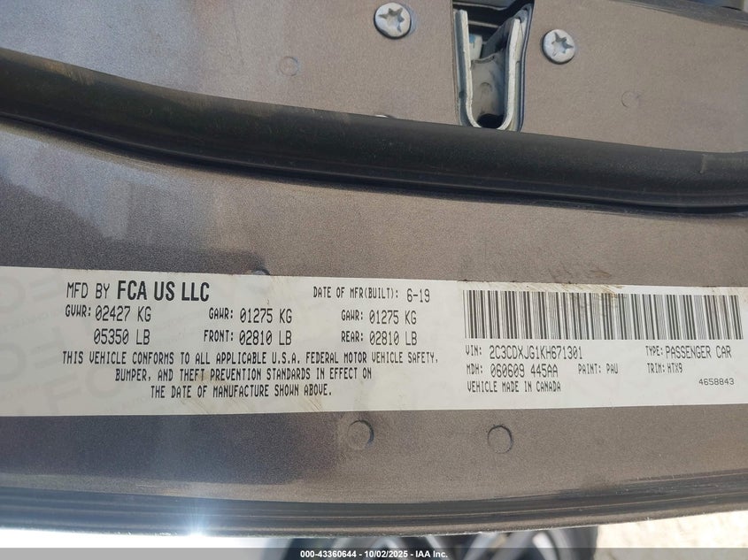 2019 DODGE CHARGER SXT AWD - 2C3CDXJG1KH671301