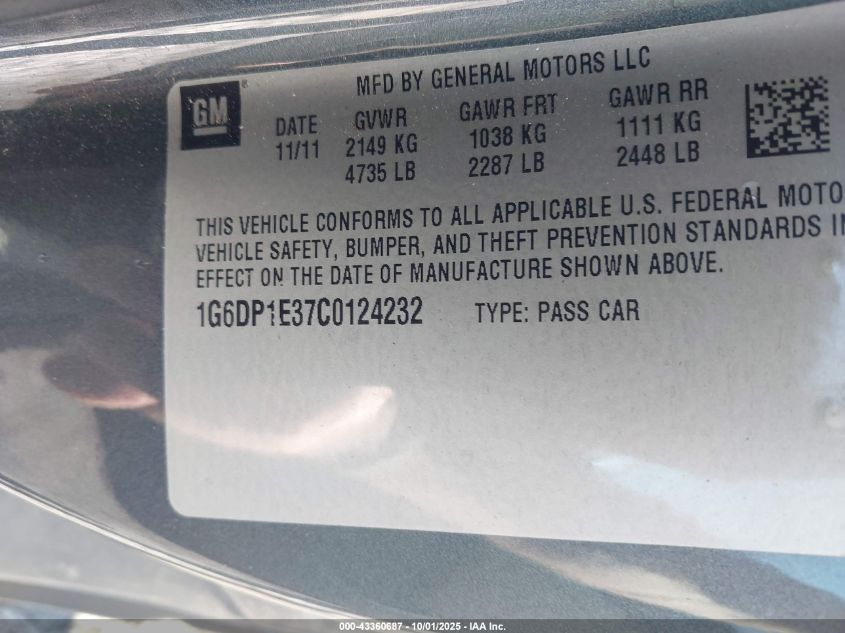 2012 Cadillac Cts Premium VIN: 1G6DP1E37C0124232 Lot: 43360687