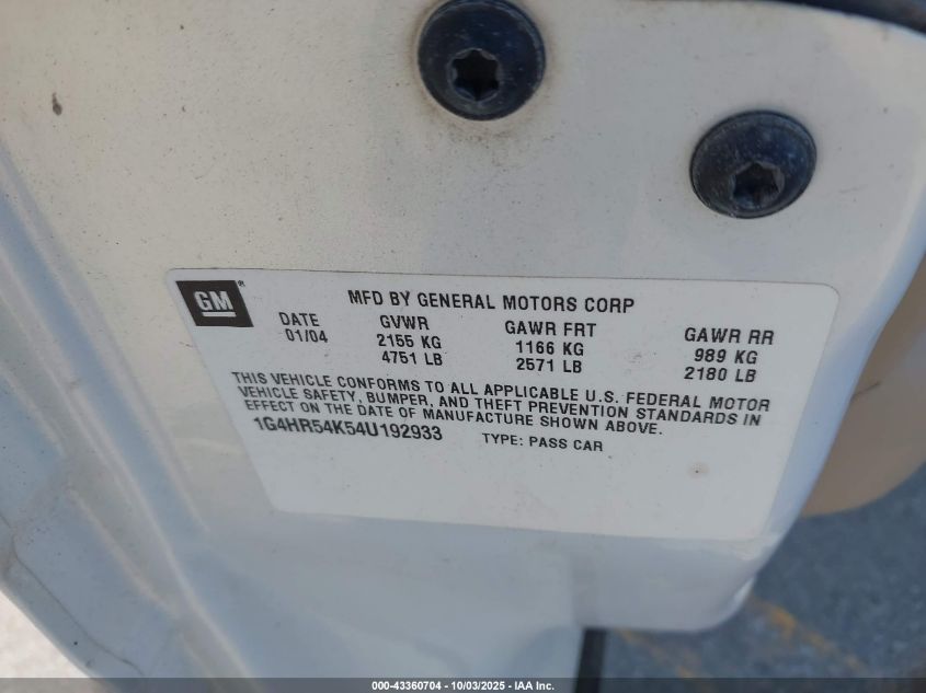 2004 Buick Lesabre Limited VIN: 1G4HR54K54U192933 Lot: 43360704