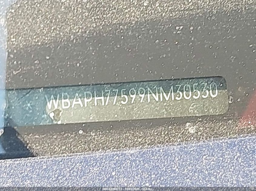 2009 BMW 328I VIN: WBAPH77599NM30530 Lot: 43360713