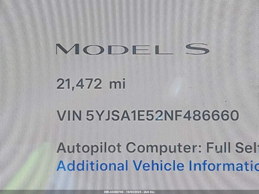 2022 TESLA MODEL S DUAL MOTOR ALL-WHEEL DRIVE - 5YJSA1E52NF486660