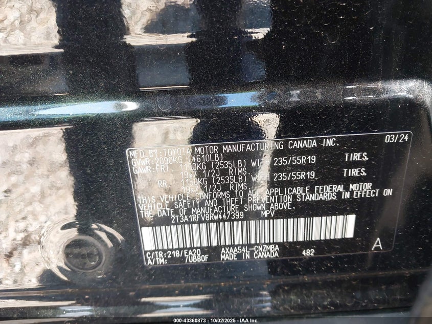 2024 Toyota Rav4 Xle Premium VIN: 2T3A1RFV8RW447399 Lot: 43360873