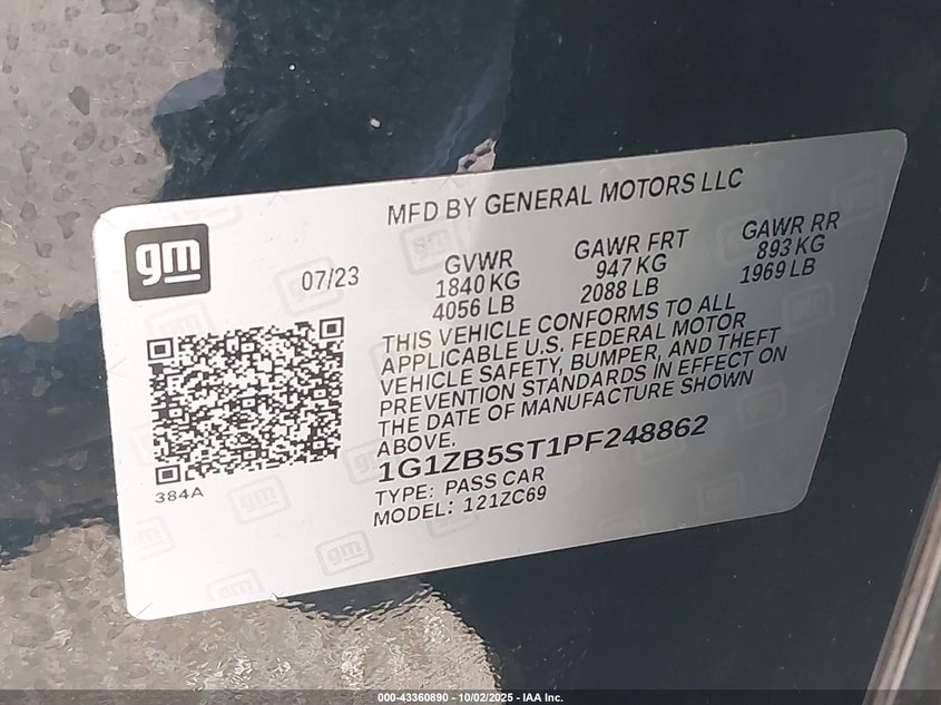 2023 Chevrolet Malibu Fwd Ls VIN: 1G1ZB5ST1PF248862 Lot: 43360890