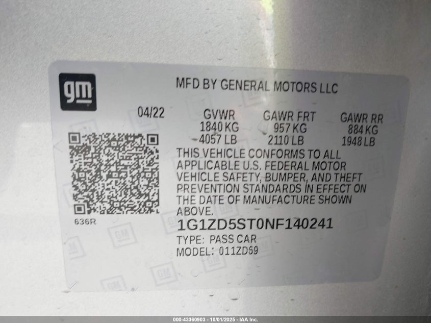 2022 CHEVROLET MALIBU FWD LT - 1G1ZD5ST0NF140241