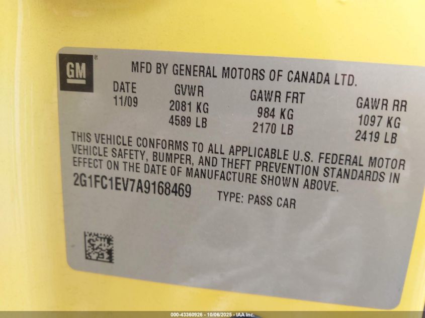 2010 Chevrolet Camaro 2Lt VIN: 2G1FC1EV7A9168469 Lot: 43360926