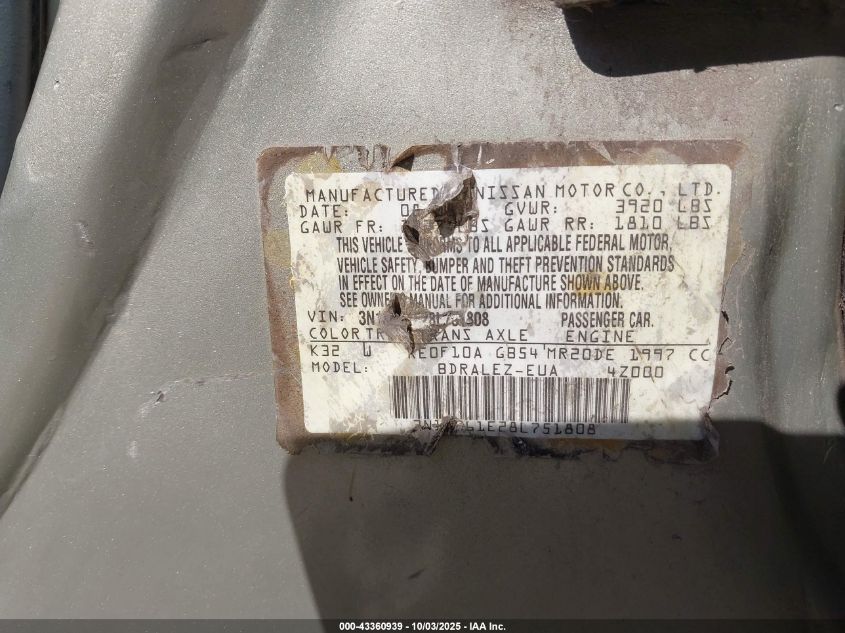 2008 Nissan Sentra 2.0S VIN: 3N1AB61E28L751808 Lot: 43360939