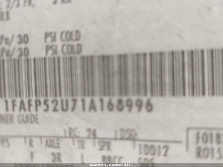 2001 Ford Taurus Lx VIN: 1FAFP52U71A168996 Lot: 43361024