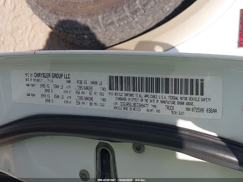 2014 Ram 2500 Longhorn VIN: 3C6UR5GJ9EG309477 Lot: 43361067