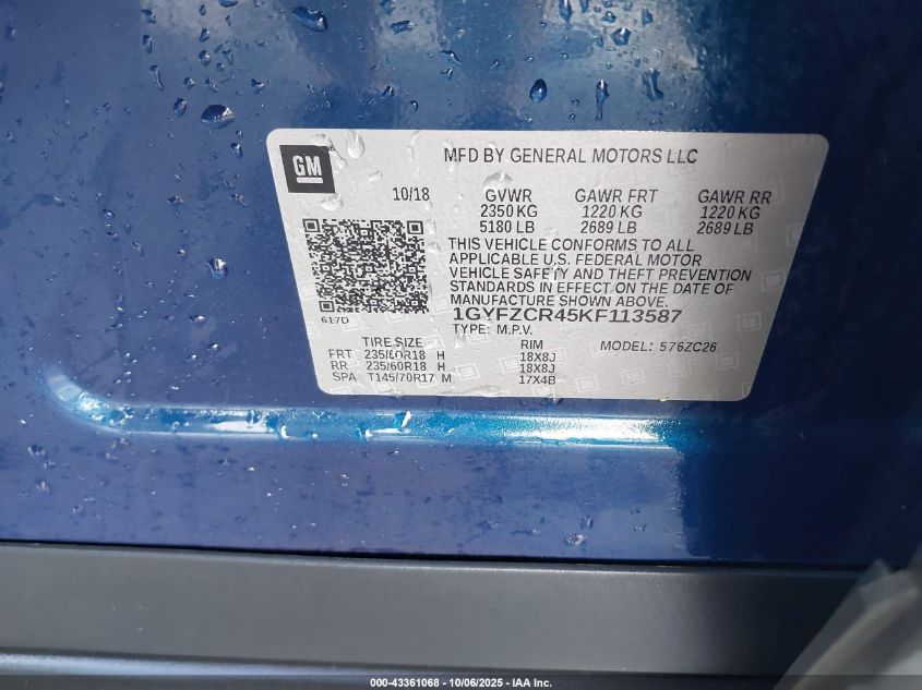 2019 Cadillac Xt4 Premium Luxury VIN: 1GYFZCR45KF113587 Lot: 43361068