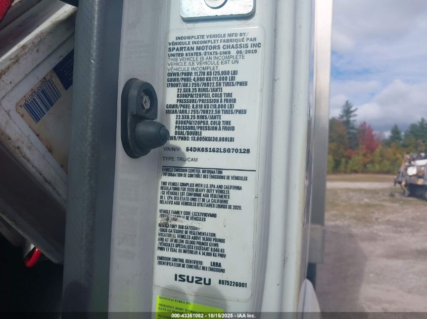 2020 Isuzu Ftr VIN: 54DK6S162LSG70128 Lot: 43361082